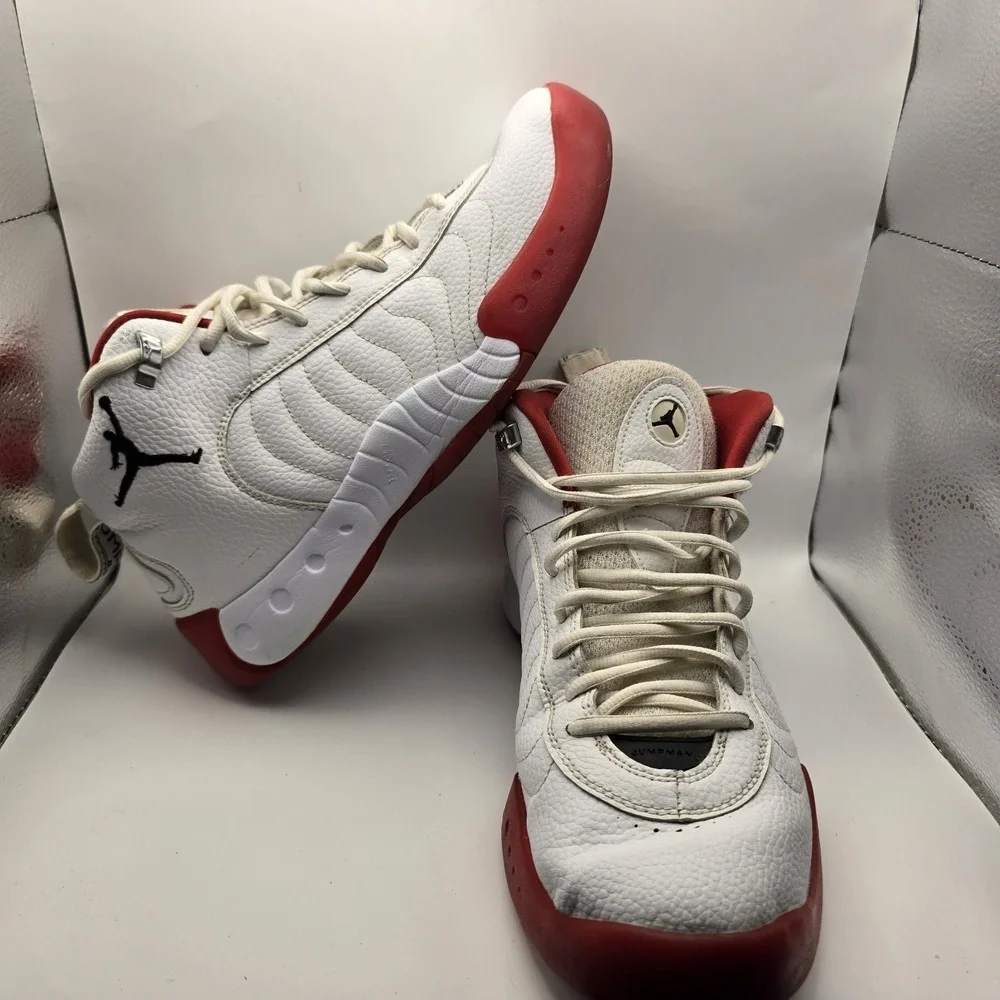 Jordan Jumpman Pro White Red Tumbled Leather Men's Basketball Shoes Size 12